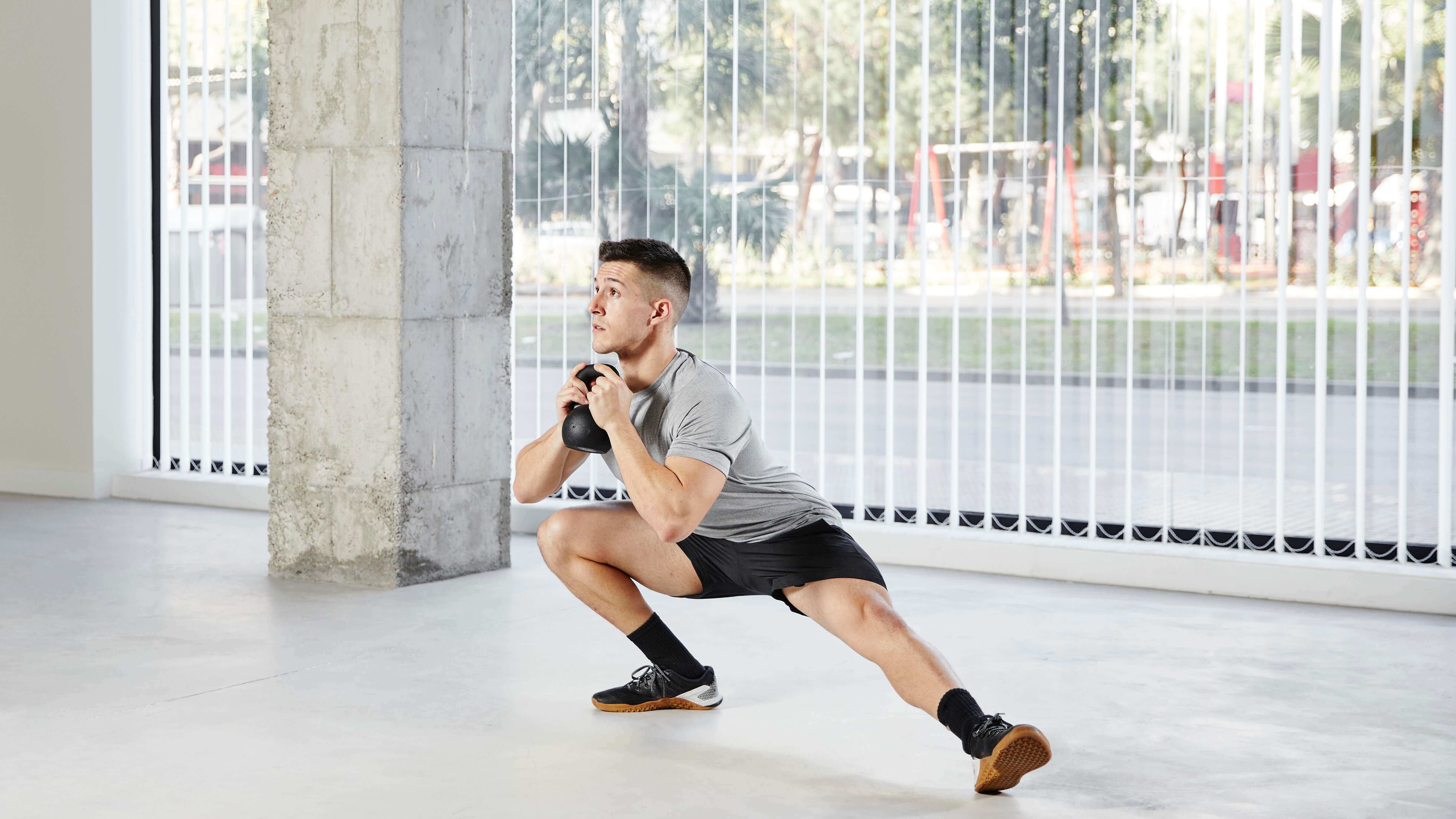 Lunges using a kettlebell